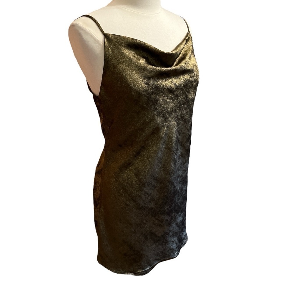 Metallic Bronze Slip Dress Shawl Neck Adjustable Straps EUC Size Medium‌‌‌‌